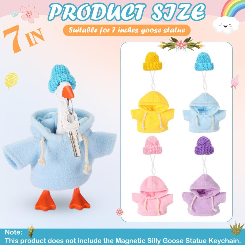 SilTriangle 4 Set 7 Inch Mini Desk Goose Knitted Outfits Cute Magnetic Goose Key Holder Multiple Colors Clothes for Home Office Magnetic Duck Statue Table Desk Key Holder Decor Gifts(Hooded) - Image 2