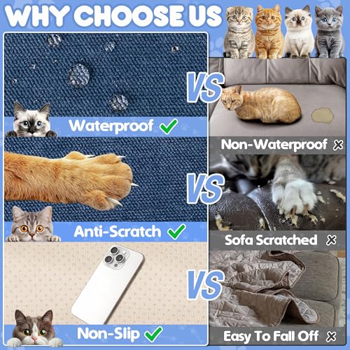 Loiion Cat Scratch Furniture Protector - Anti-Slip, Waterproof Sofa Cover to Keep Cats Off, Pet-Friendly Couch Protectors for 3 Cushion Couch, Anti-Scratch Couch Cover for Pets and Kids 118"X71"Navy Blue - Image 4
