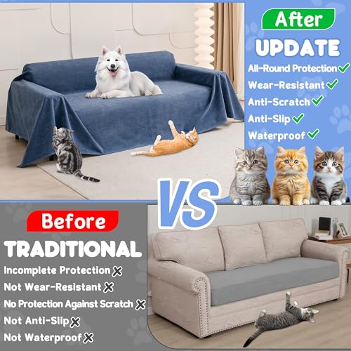 Loiion Cat Scratch Furniture Protector - Anti-Slip, Waterproof Sofa Cover to Keep Cats Off, Pet-Friendly Couch Protectors for 3 Cushion Couch, Anti-Scratch Couch Cover for Pets and Kids 118"X71"Navy Blue - Image 3