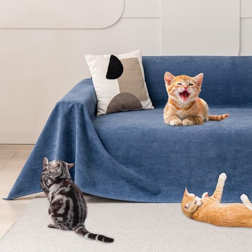 Loiion Cat Scratch Furniture Protector - Anti-Slip, Waterproof Sofa Cover to Keep Cats Off, Pet-Friendly Couch Protectors for 3 Cushion Couch, Anti-Scratch Couch Cover for Pets and Kids 118"X71"Navy Blue - Image 1