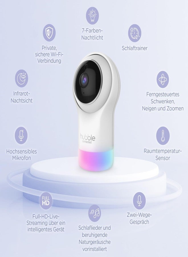 هابل متصل كاميرا هابل بال جلو - كاميرا أمان داخلية ذكية تعمل بتقنية الواي فاي بدقة HD1080P مع تقريب رقمي، واتصال ثنائي الاتجاه لمراقبة الأطفال أو الحيوانات الأليفة، لون أبيض - Image 2