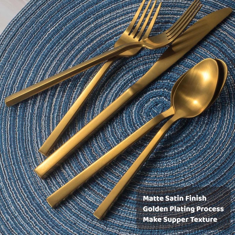 Alata Cube Gold 20Piece Flatware Set Forged Cutlery Set Matte Gold Silverware Service for 4 Stainless Steel Tableware with Square Handle for HomeRestaurant Dishwasher Safe - Image 3