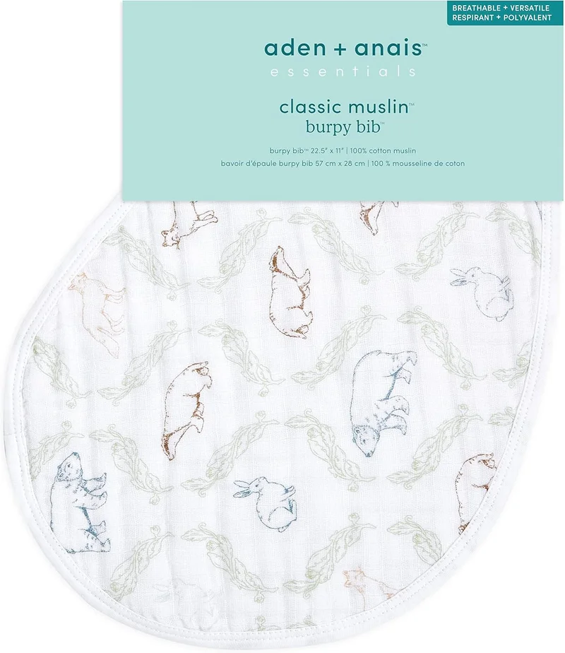 aden + anais aden + anais Essentials Baby Burpy Baby Bib, 100% Cotton Muslin, 22.5” X 11”, Single