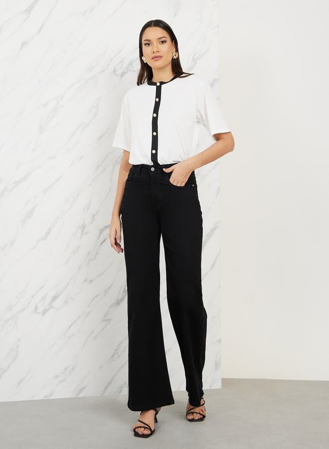 Styli Contrast Ribbed Boxy Fit T-Shirt  - Image 2