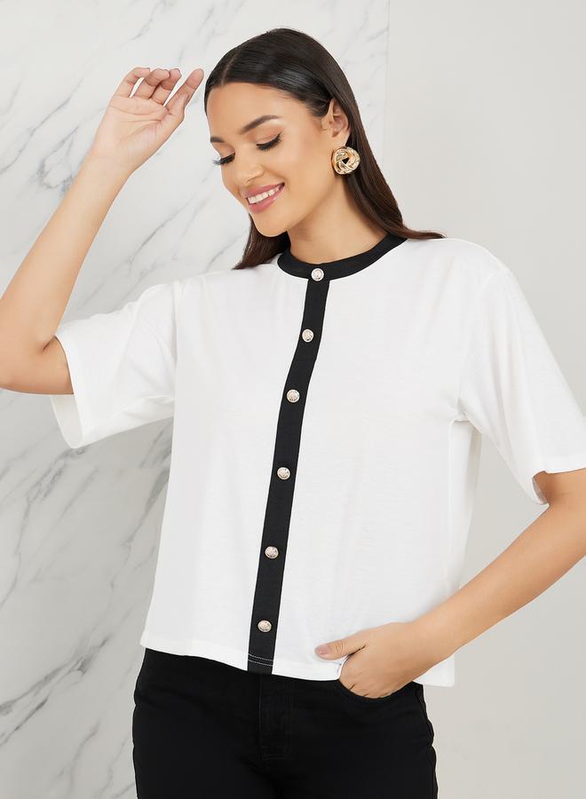 Styli Contrast Ribbed Boxy Fit T-Shirt  - Image 3