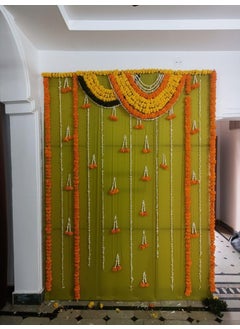 SP SELLPLUS Sellplus Backdrop Setup for Mehndi haldi Marrige Pooja ganpati Home Decoration Combo of Marigold Strings Set 12  - Image 1