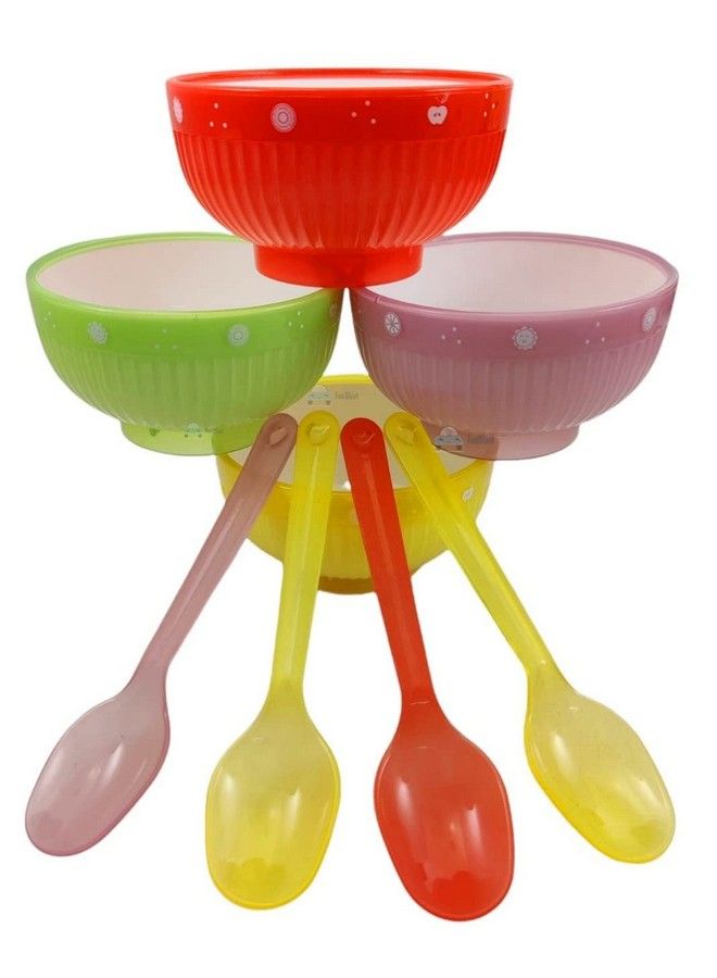 FunBlast Cartoon Print Feeding Bowl Set For Kidsbpa Free Bowls With Spoon For Kids (Set Of 4; Multicolor) - Image 3
