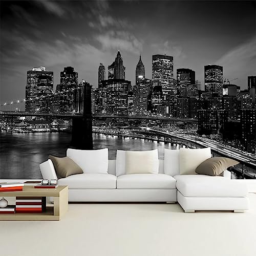 WFBHUABrooklyn Bridge Wall Mural Black New York City Landscape Photo Wallpaper for Living Room BedroomNot Peel and Stick - Image 1