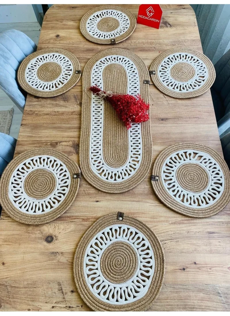 BDZ Deri BDZ Leather Jute Wicker American Service Plate and Basket 7 Pieces