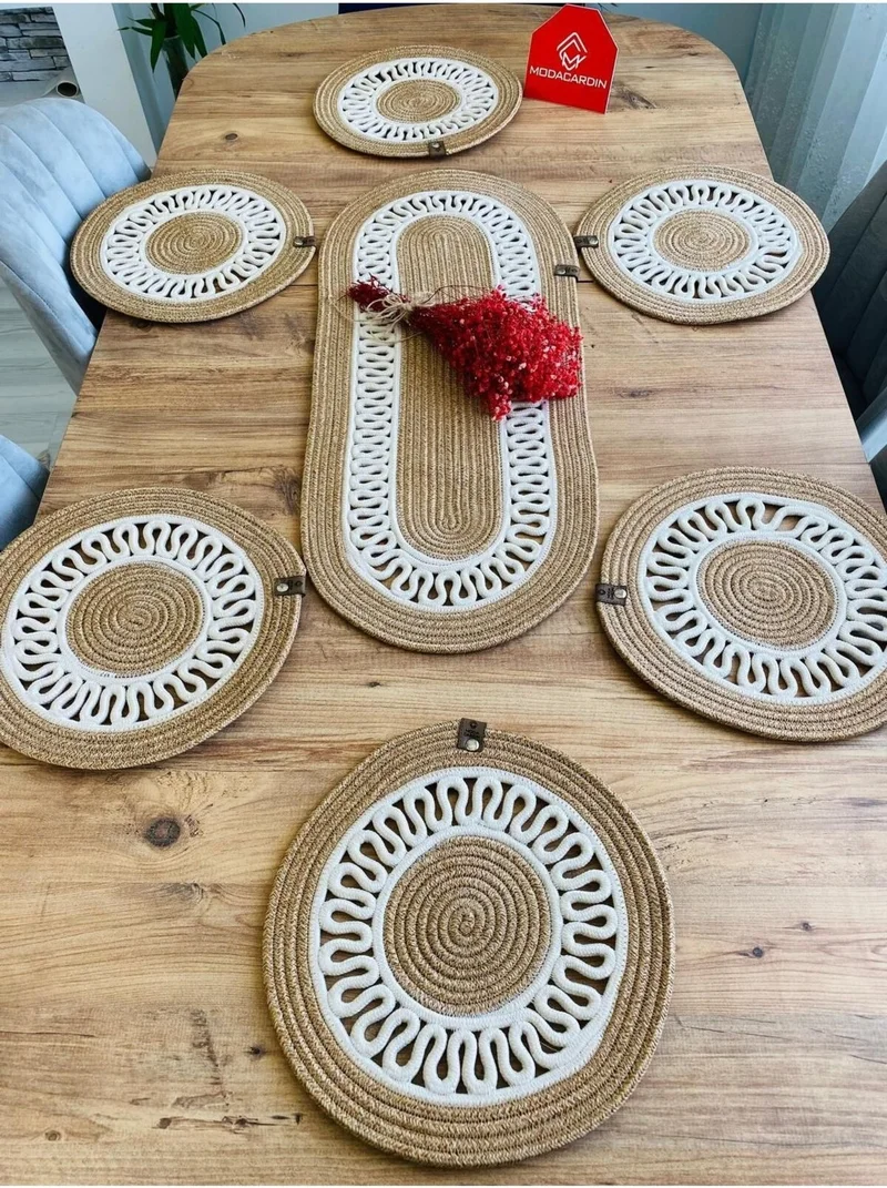 بدز ديري BDZ Leather Jute Wicker American Service Plate and Basket 7 Pieces