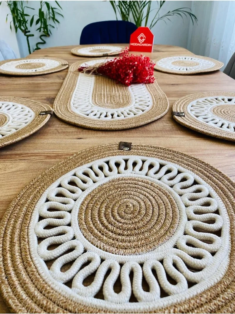 بدز ديري BDZ Leather Jute Wicker American Service Plate and Basket 7 Pieces