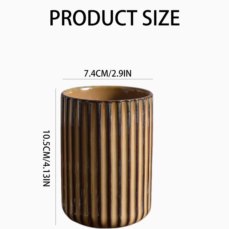 LILITURF Ceramic Toothbrush Holder for Bathroom, Ceramic Toothbrush Cup, Toothpaste Organizer for Bathroom Countertop, Bathroom Storage Organizer, Kiln Transformation Cup (Brown) - Image 2