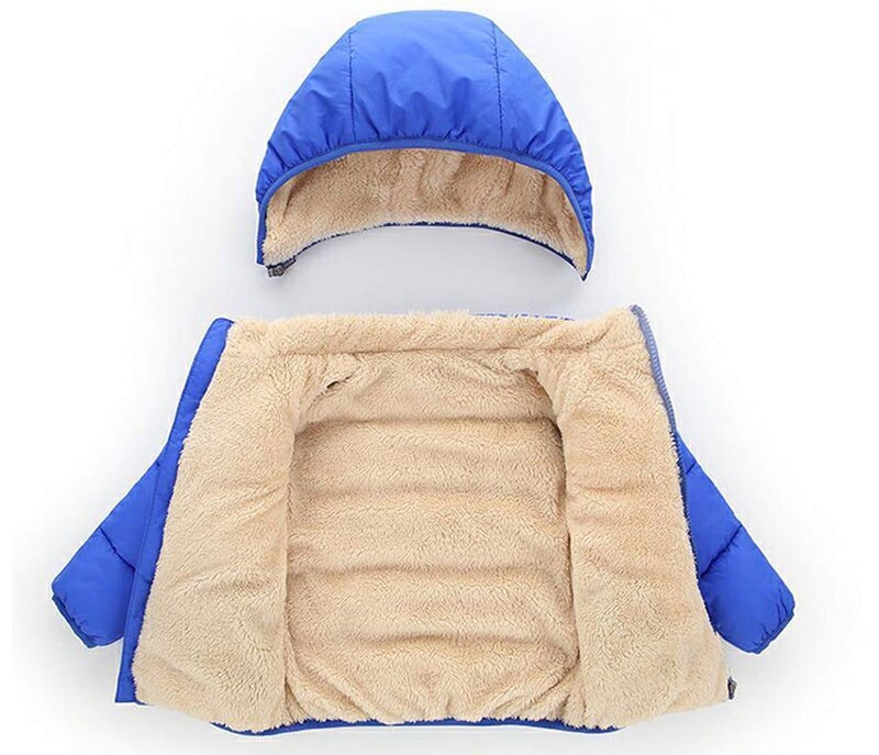 Happy Cherry Boy Down Jacket Windproof Long Sleeve Snowsuit with a Removable Hood for Winter Hiking Skiing Blue Small - Image 3
