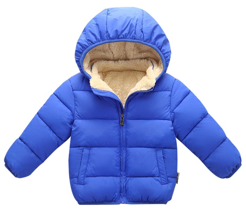 Happy Cherry Boy Down Jacket Windproof Long Sleeve Snowsuit with a Removable Hood for Winter Hiking Skiing Blue Small - Image 1