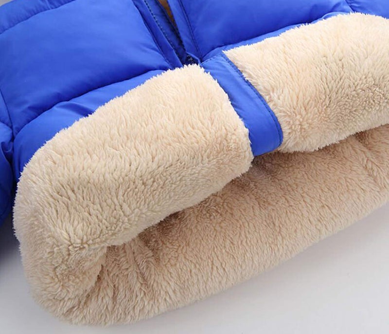 Happy Cherry Boy Down Jacket Windproof Long Sleeve Snowsuit with a Removable Hood for Winter Hiking Skiing Blue Small - Image 4