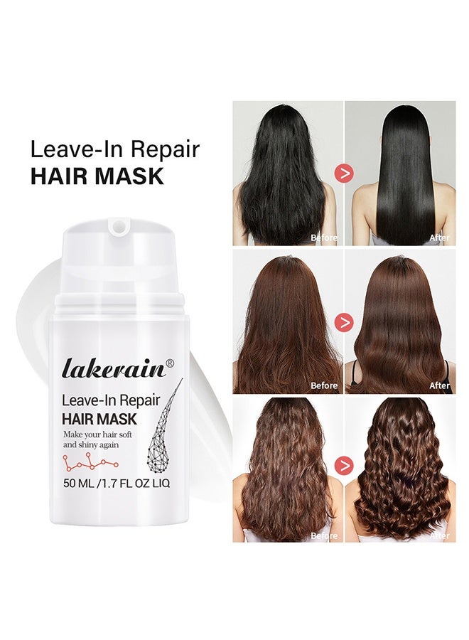 ليكرين قناع شعر للإصلاح بدون شطف، يعيد ترطيب الشعر الجاف والتالف، قناع إصلاح يترك على الشعر ليجعل الشعر ناعمًا ولامعًا وبراقًا بدون غسيل، قناع لإصلاح الشعر الجاف والتالف، 50 مل - Image 1