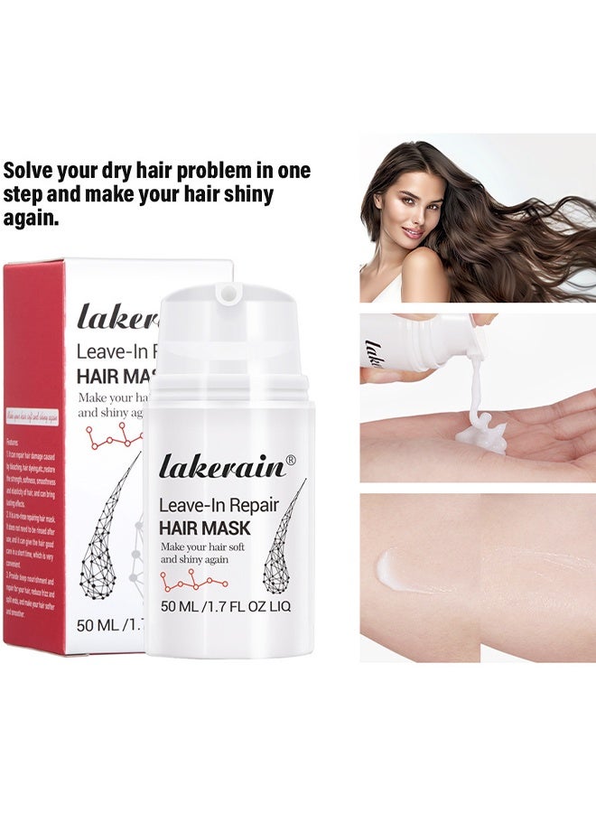 ليكرين قناع شعر للإصلاح بدون شطف، يعيد ترطيب الشعر الجاف والتالف، قناع إصلاح يترك على الشعر ليجعل الشعر ناعمًا ولامعًا وبراقًا بدون غسيل، قناع لإصلاح الشعر الجاف والتالف، 50 مل - Image 2