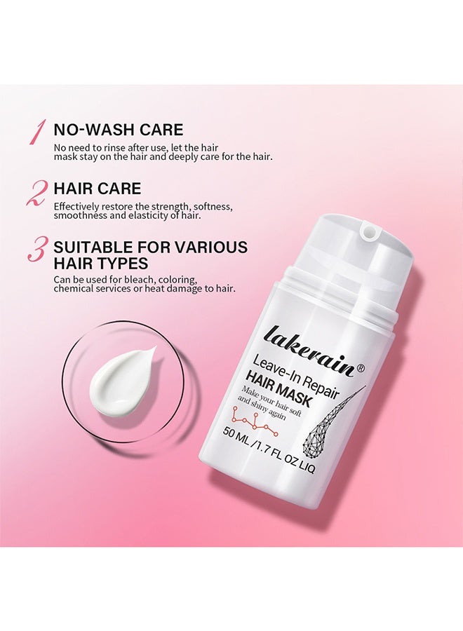 ليكرين قناع شعر للإصلاح بدون شطف، يعيد ترطيب الشعر الجاف والتالف، قناع إصلاح يترك على الشعر ليجعل الشعر ناعمًا ولامعًا وبراقًا بدون غسيل، قناع لإصلاح الشعر الجاف والتالف، 50 مل - Image 3