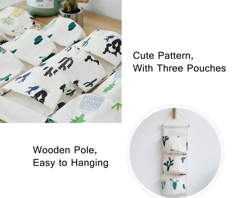 KRLIFCSL Cactus Wall Door Closet Hanging Storage Bag Canvas Fabric 3 Pockets Over The Door Organizer Pouch, 2 Pack (Cactus) - Image 3