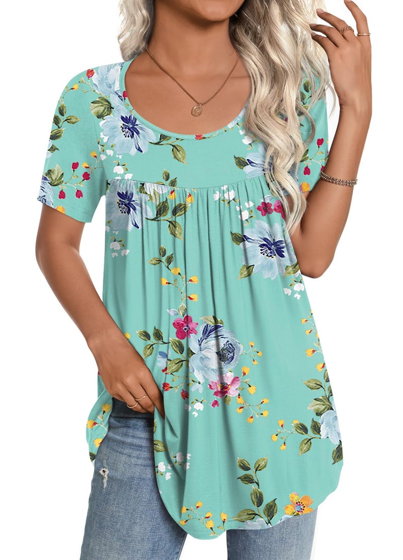 CATHY Women's 2025 Summer Short Sleeve Tunic Tops Loose Fit Comfy Blouses Casual Shirts for Leggings M-4XL,XL,Mint Green - Image 1