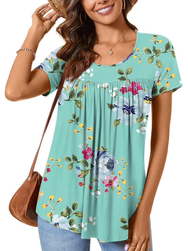 CATHY Women's 2025 Summer Short Sleeve Tunic Tops Loose Fit Comfy Blouses Casual Shirts for Leggings M-4XL,XL,Mint Green - Image 2