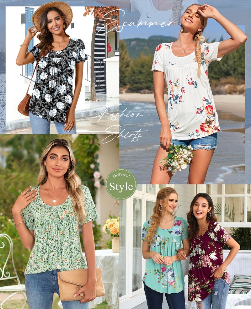 CATHY Women's 2025 Summer Short Sleeve Tunic Tops Loose Fit Comfy Blouses Casual Shirts for Leggings M-4XL,XL,Mint Green - Image 4