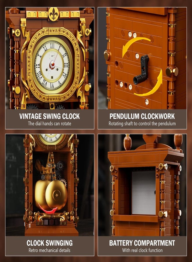 Vziimo Retro Swing Clock Building Blocks Set, Vintage Pendulum Clock with Functional Clock Mechanism Model Kit, Creative Gift Toys for Adults Kids 8+ (751 Pieces) - Image 2