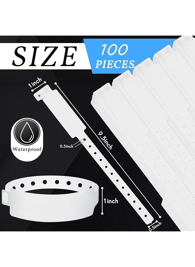 إيروريكس 100 قطعة من أساور المستشفيات، أساور بلاستيكية بيضاء للمناسبات، أساور طبية للمرضى، أساور من الفينيل، أساور هوية مقاومة للماء للمناسبات والحفلات والمستشفيات - Image 2