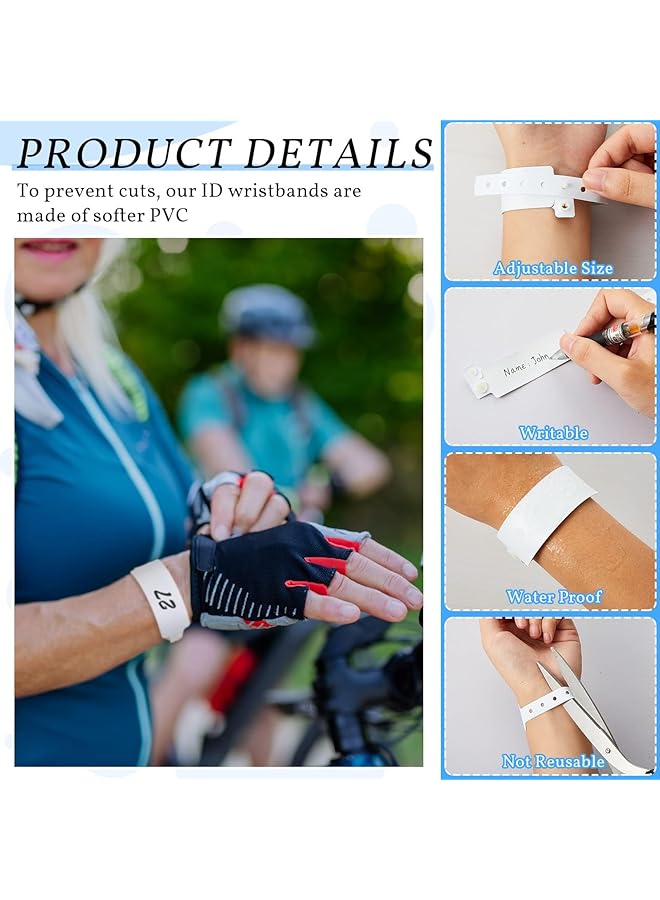 إيروريكس 100 قطعة من أساور المستشفيات، أساور بلاستيكية بيضاء للمناسبات، أساور طبية للمرضى، أساور من الفينيل، أساور هوية مقاومة للماء للمناسبات والحفلات والمستشفيات - Image 3