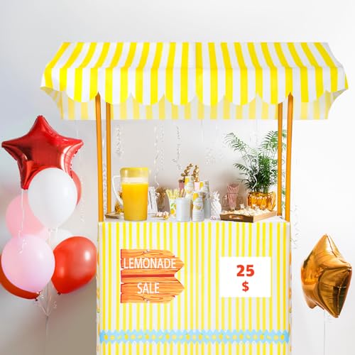 Jingmore 53 Sets Lemonade Stand Supplies Kit Include 47 x 51 Lemonade Stand Table Cover and 50 Pcs Disposable Cups Lids Straws Pitcher for Community charity Activities Party (Stand Included)(Lovely) - Image 5
