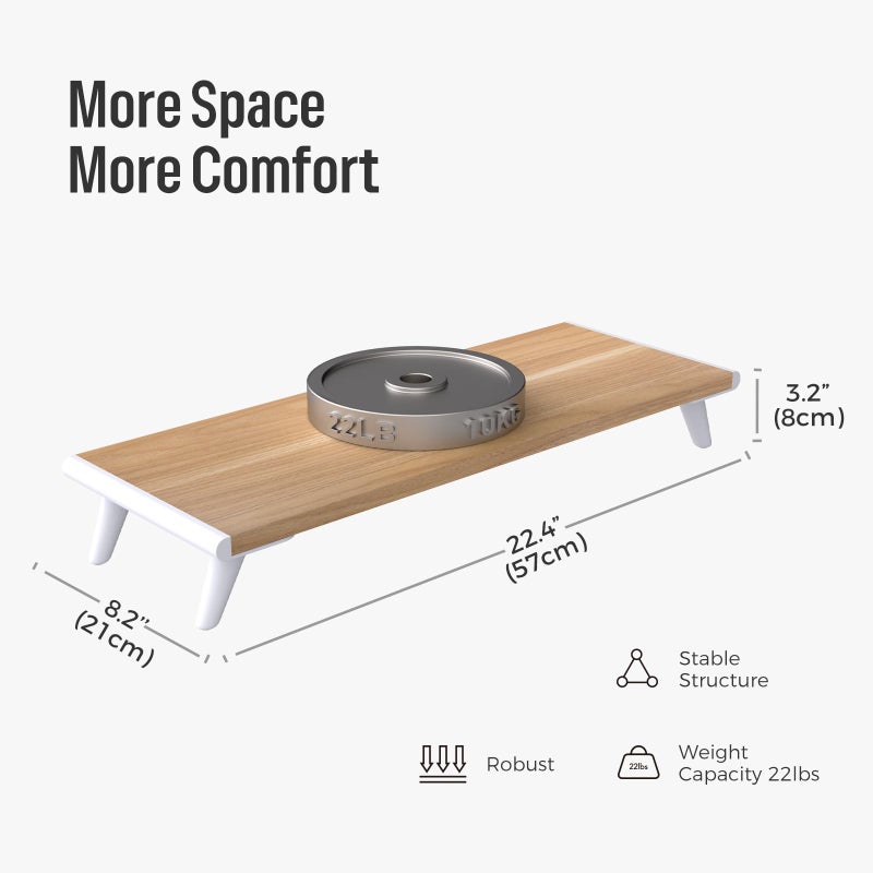 loukin Monitor Stand Riser for Desk, 22.4" x 8.3" Larger Computer Stand for Laptop, PC, Printer, Sturdy Desktop Computer Shelf with Non-Skid Rubber, Home Office, Natural Wood - Image 5
