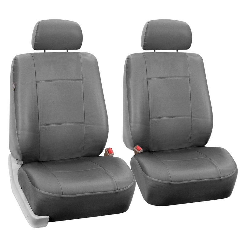 FH Group Front Set Faux Leather Car Seat Covers for Low Back Car Seat Cover for Seat with Removable Headrest Airbag Compatible Universal Fit for SUV Sedan Solid Gray