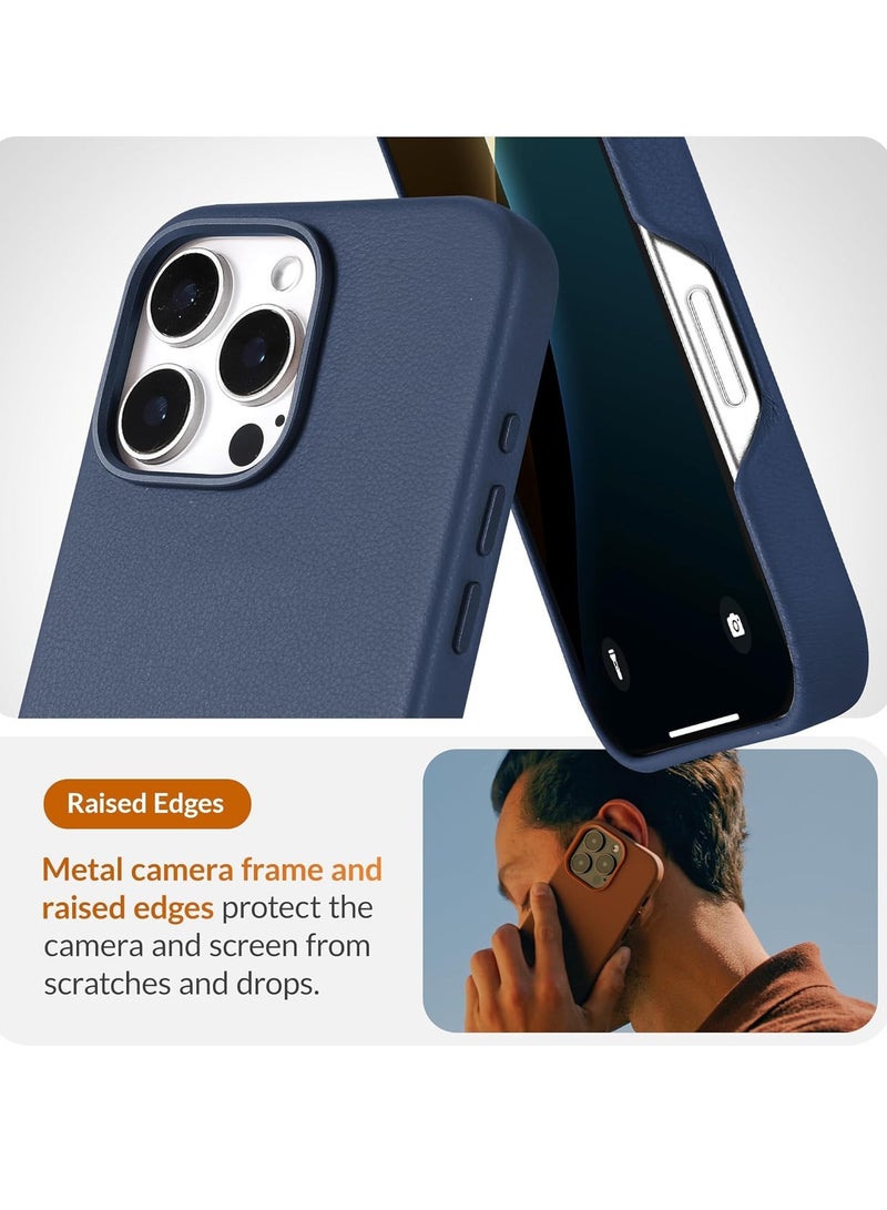 JAJEEK "Classic European Leather Case for iPhone 16 Pro – Azzurro Blue, Softens Over Time, MagSafe Compatible" - Image 4