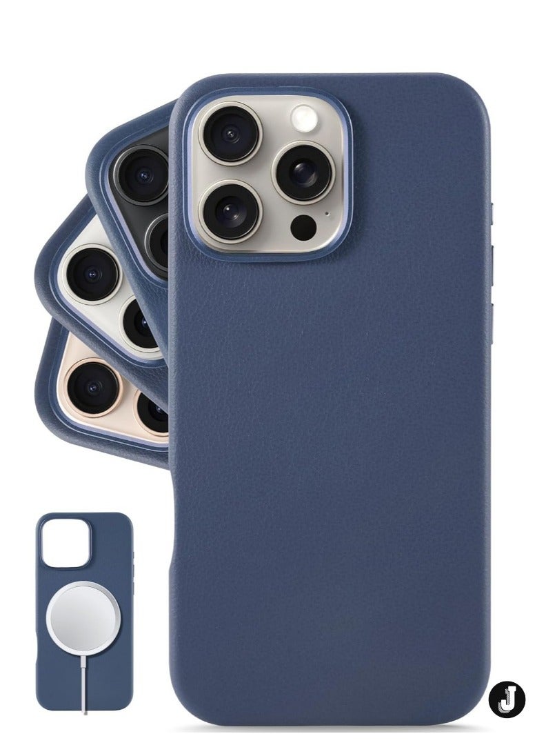 JAJEEK "Classic European Leather Case for iPhone 16 Pro – Azzurro Blue, Softens Over Time, MagSafe Compatible" - Image 1