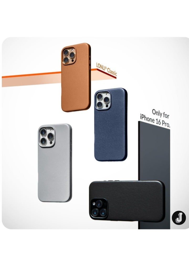 JAJEEK "Classic European Leather Case for iPhone 16 Pro – Azzurro Blue, Softens Over Time, MagSafe Compatible" - Image 2