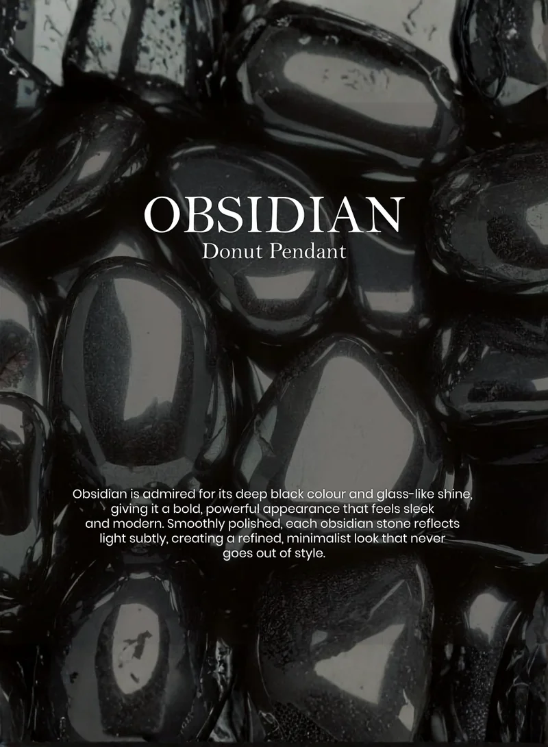 British Fossils Donut Pendant 6Mm Obsidian Necklace