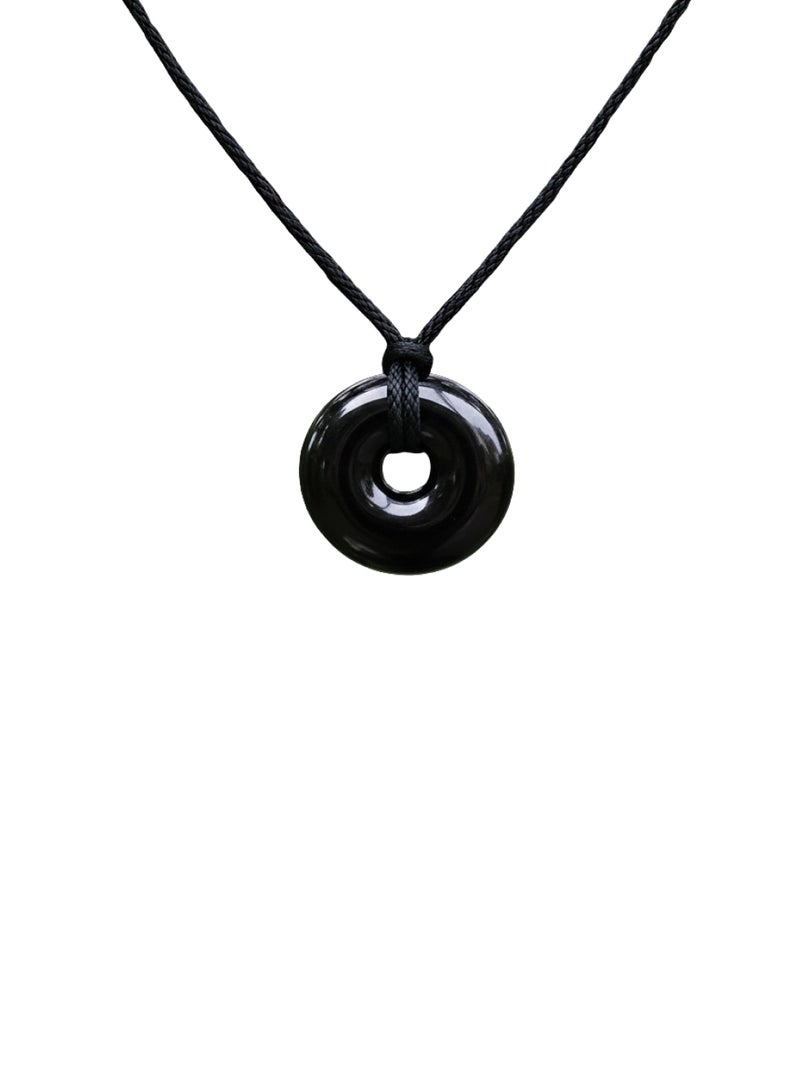 British Fossils Donut Pendant 6Mm Obsidian Necklace - Image 1