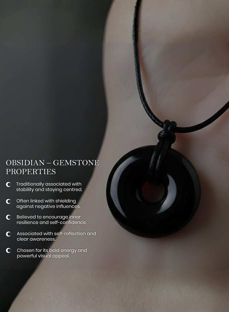 British Fossils Donut Pendant 6Mm Obsidian Necklace - Image 5