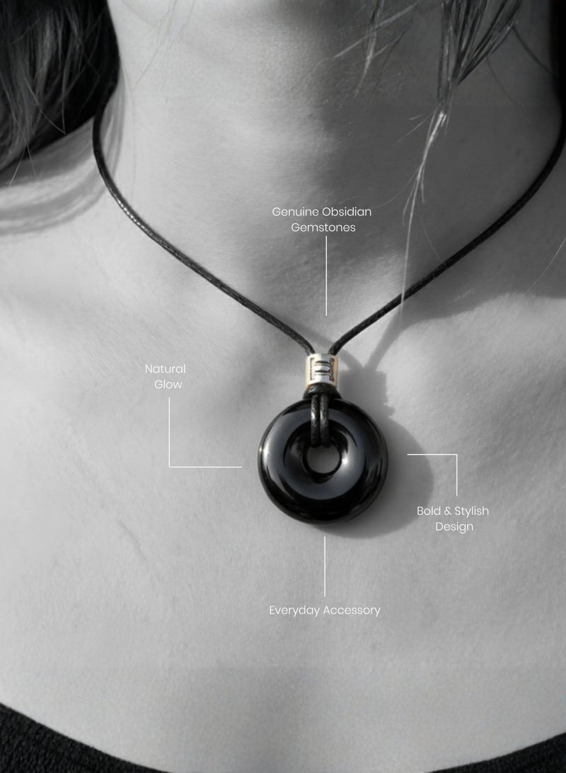 British Fossils Donut Pendant 6Mm Obsidian Necklace - Image 4
