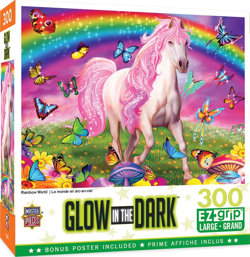 Masterpieces 300 Piece EZ Grip Glow in the Dark Jigsaw Puzzle - Rainbow World - 18"x24" - Image 1