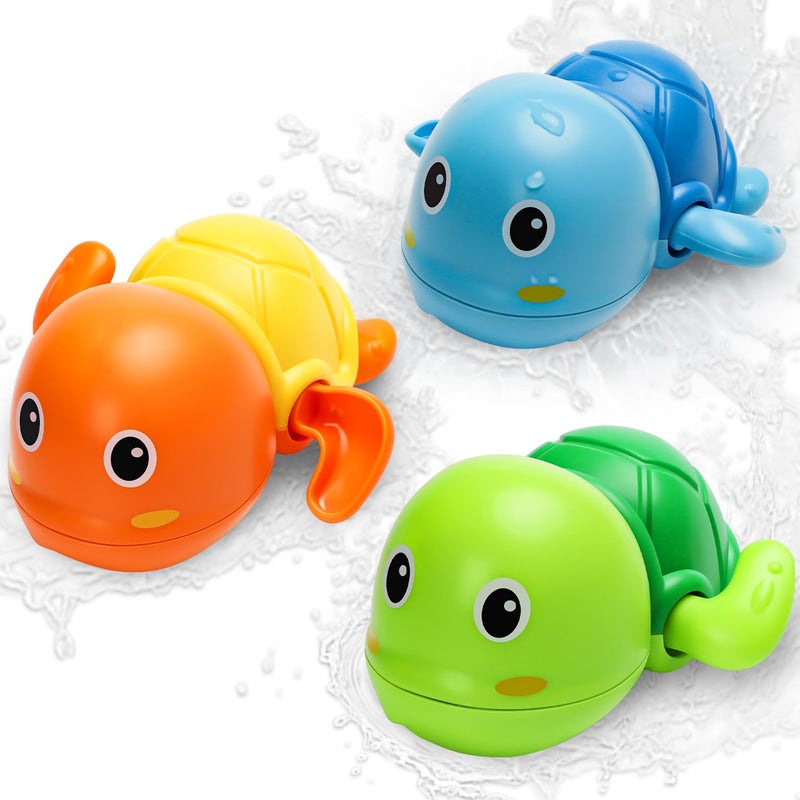 TOHIBEE Bath Toys, Cute Swimming Turtle Baby Bath Toys for Toddler 1-3, Water Pool Floating Wind Up Toys for 1 Year Old Boy Girl Gifts, Infant Toddlers Kids Bathtub Toys, 3 Pack - Image 2