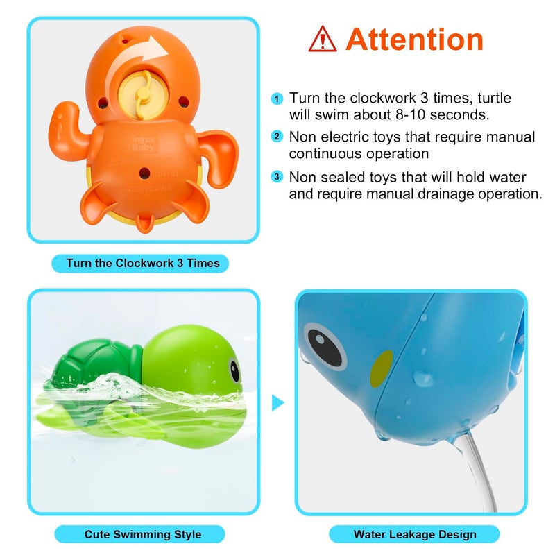 TOHIBEE Bath Toys, Cute Swimming Turtle Baby Bath Toys for Toddler 1-3, Water Pool Floating Wind Up Toys for 1 Year Old Boy Girl Gifts, Infant Toddlers Kids Bathtub Toys, 3 Pack - Image 4
