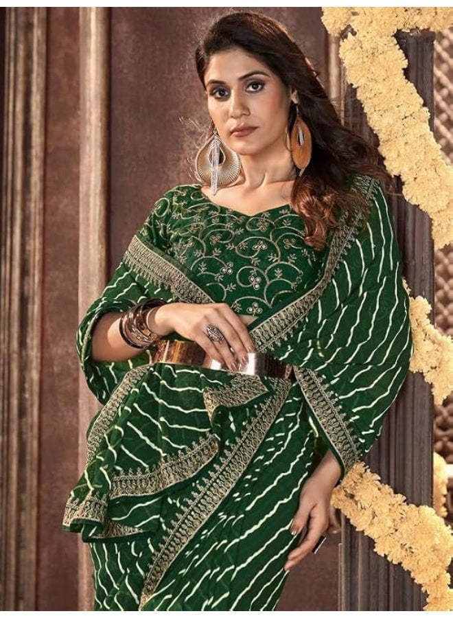 Accessorize Kingdom Women's Georgette Bandhani Printed Saree With Unstitched Blouse Piece - Image 3