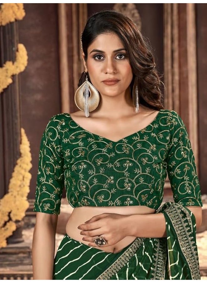 Accessorize Kingdom Women's Georgette Bandhani Printed Saree With Unstitched Blouse Piece - Image 4