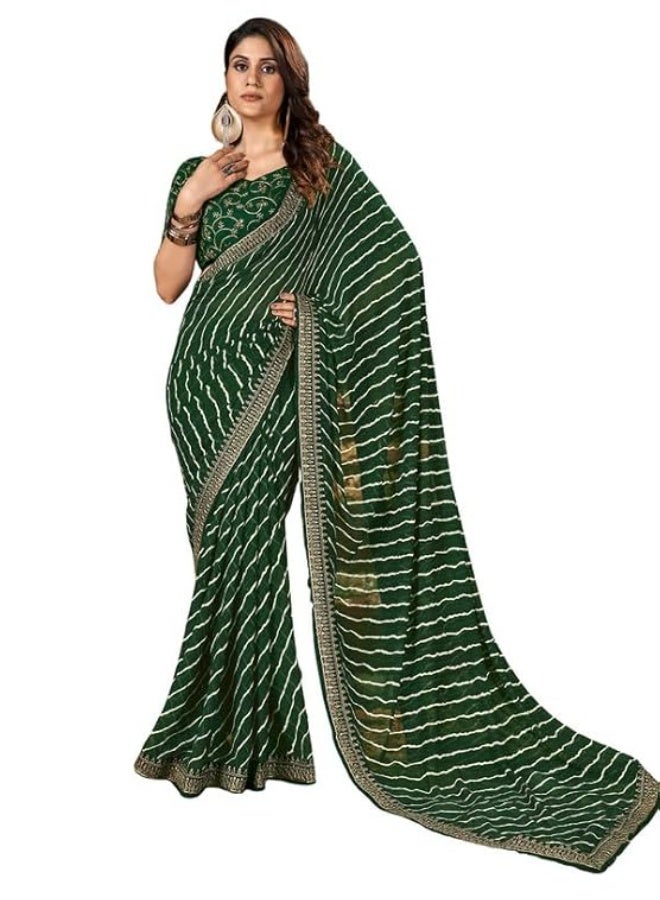 Accessorize Kingdom Women's Georgette Bandhani Printed Saree With Unstitched Blouse Piece - Image 1