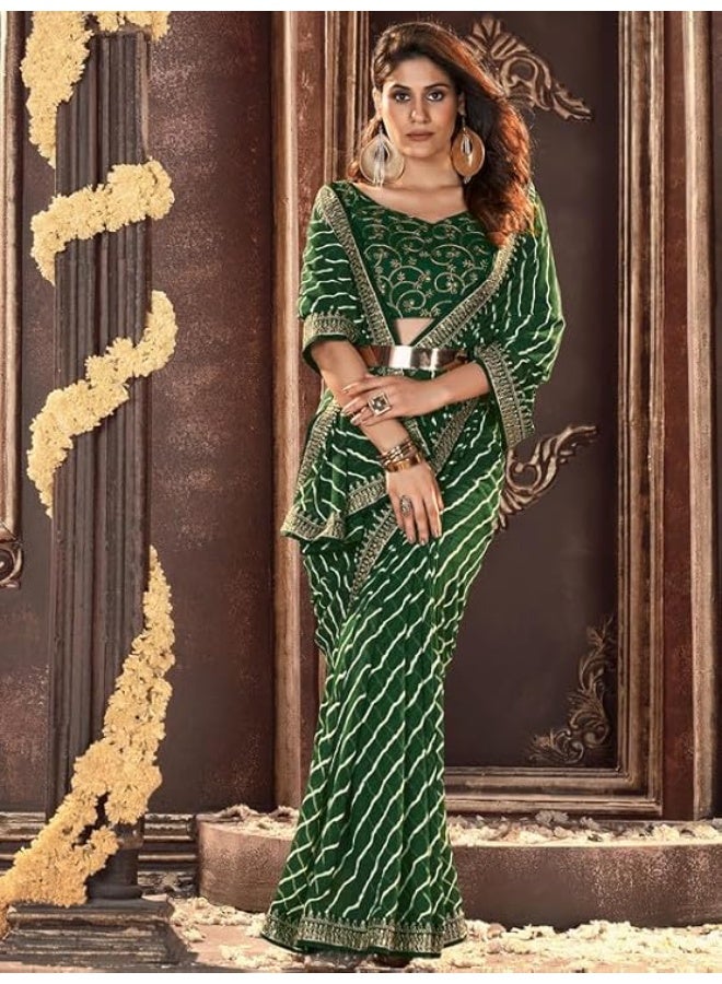 Accessorize Kingdom Women's Georgette Bandhani Printed Saree With Unstitched Blouse Piece - Image 2