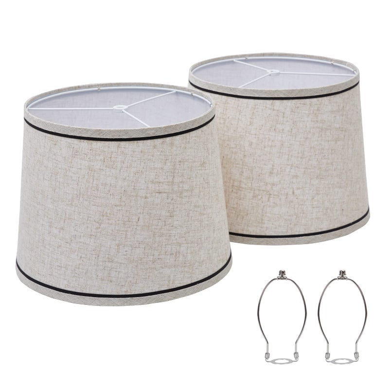 Luvkczc Drum Lampshades Set of 2, Fabric Lampshades for Table & Floor Lamps, Medium Size 13" Top x 11" Bottom x 10" High, Natural Linen Hand Crafted, Lamp Shade Harp Holder Included - Image 1