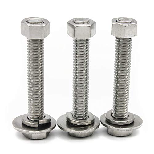 Fullerkreg (5 Sets) 3/8-16x3 Stainless Steel Hex Head Screws Bolts, Nuts, Flat & Lock Washers, 18-8 (304) S/S, Fully Threaded by Bolt Fullerkreg - Image 3