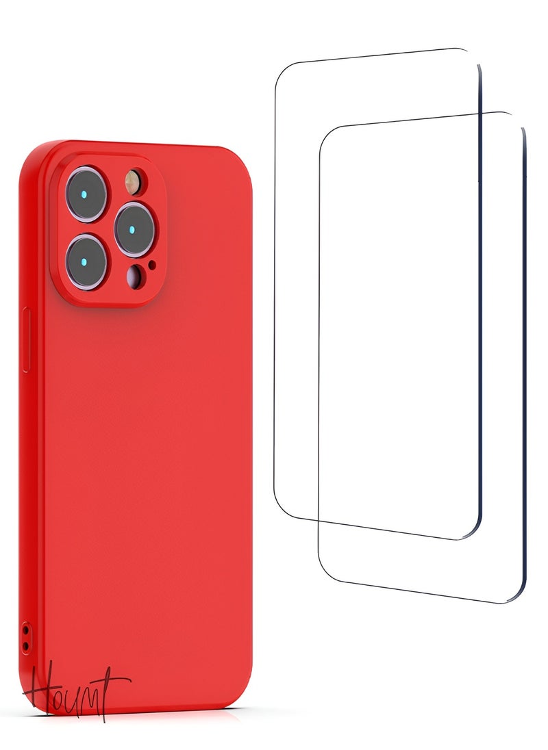 iPhone 14 Pro Case 6.1 Inch with 2Pack Screen Protector Soft Liquid Silicone Cover - Slim Fit Camera Protective Phone Case for Apple iPhone 14 Pro