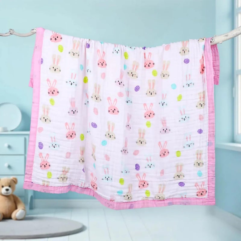 SMILE BABY 100% Organic Cotton 6-Layer Muslin Baby Blanket (100x110 cm) is Super Soft, Breathable, and Gentle on Baby's Skin. Perfect for Comfort, Warmth, and Everyday use. Includes 1 Blanket - Image 1